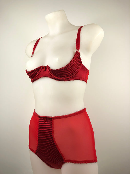 Red Satin Spiral Stitch Performer Cut Bra