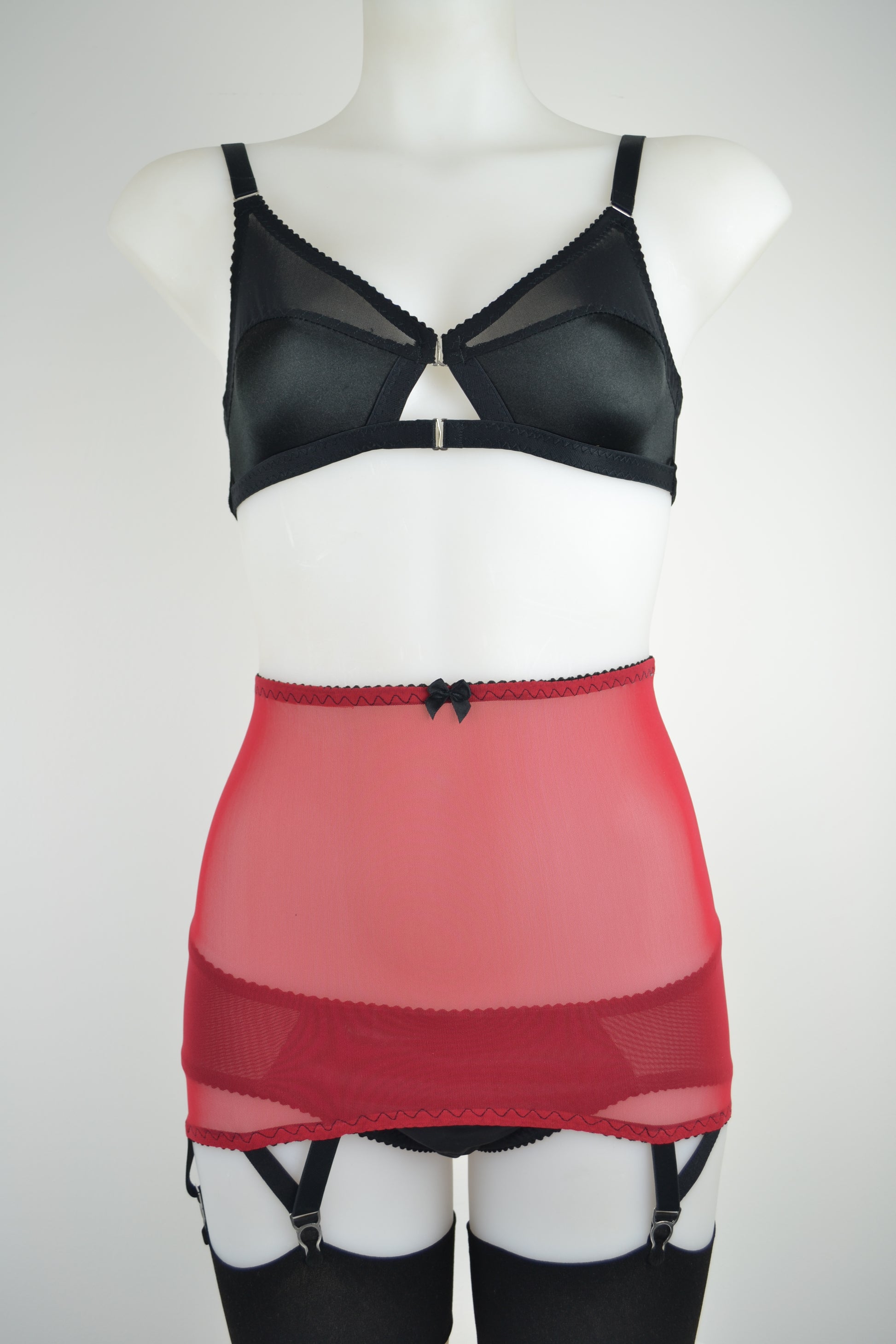 Pin-up Girdle Red & Black Lace Open Bottom Girdle Garter Skirt