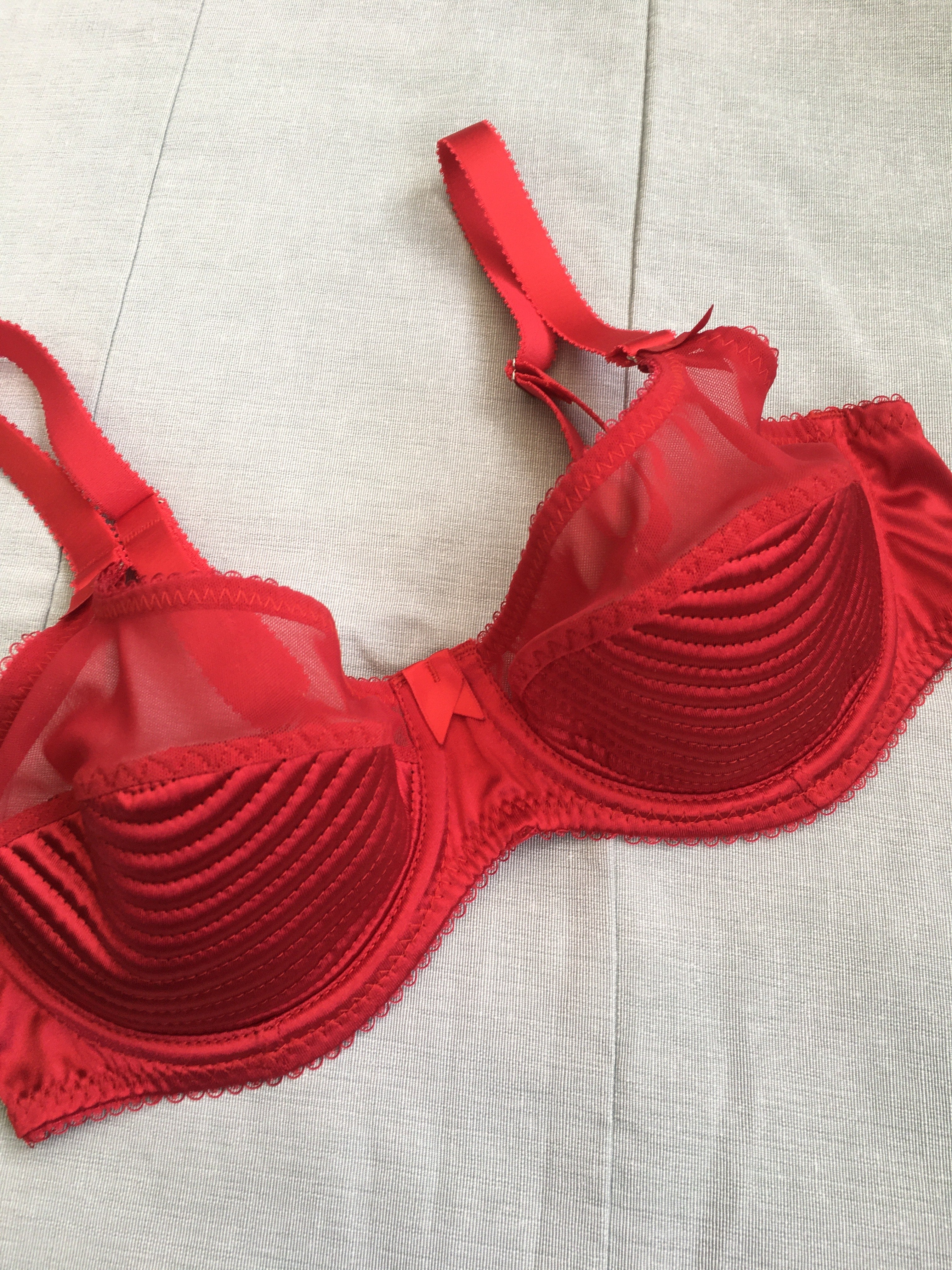 Red Satin Spiral Stitch Underwired Bra